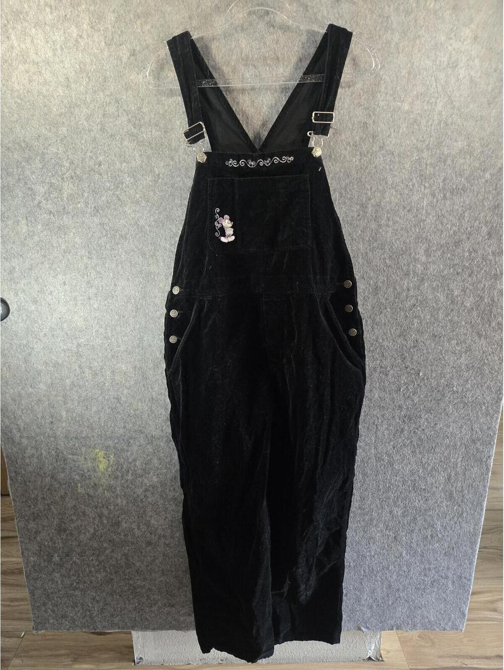 Vintage 90s Disney Store Mickey Mouse Black Velvet Overall L